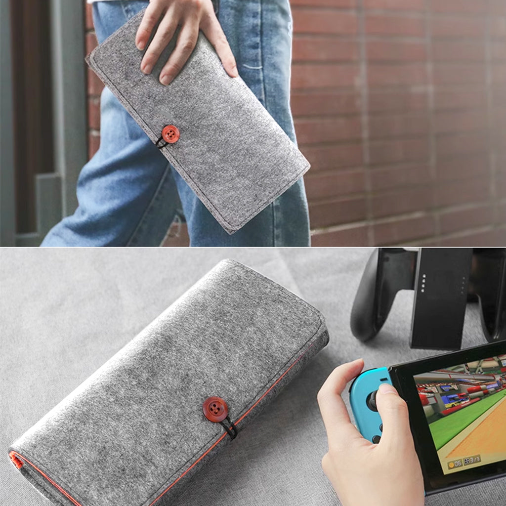 ZORBES® Compatible with Switch Felt Storage Bag with 5 Game Card Slots Carry Bag for Switch Game Console Anti-scratch Protective Travel Accessory Bag for Switch, Grey, 22.5x12x3.5cm