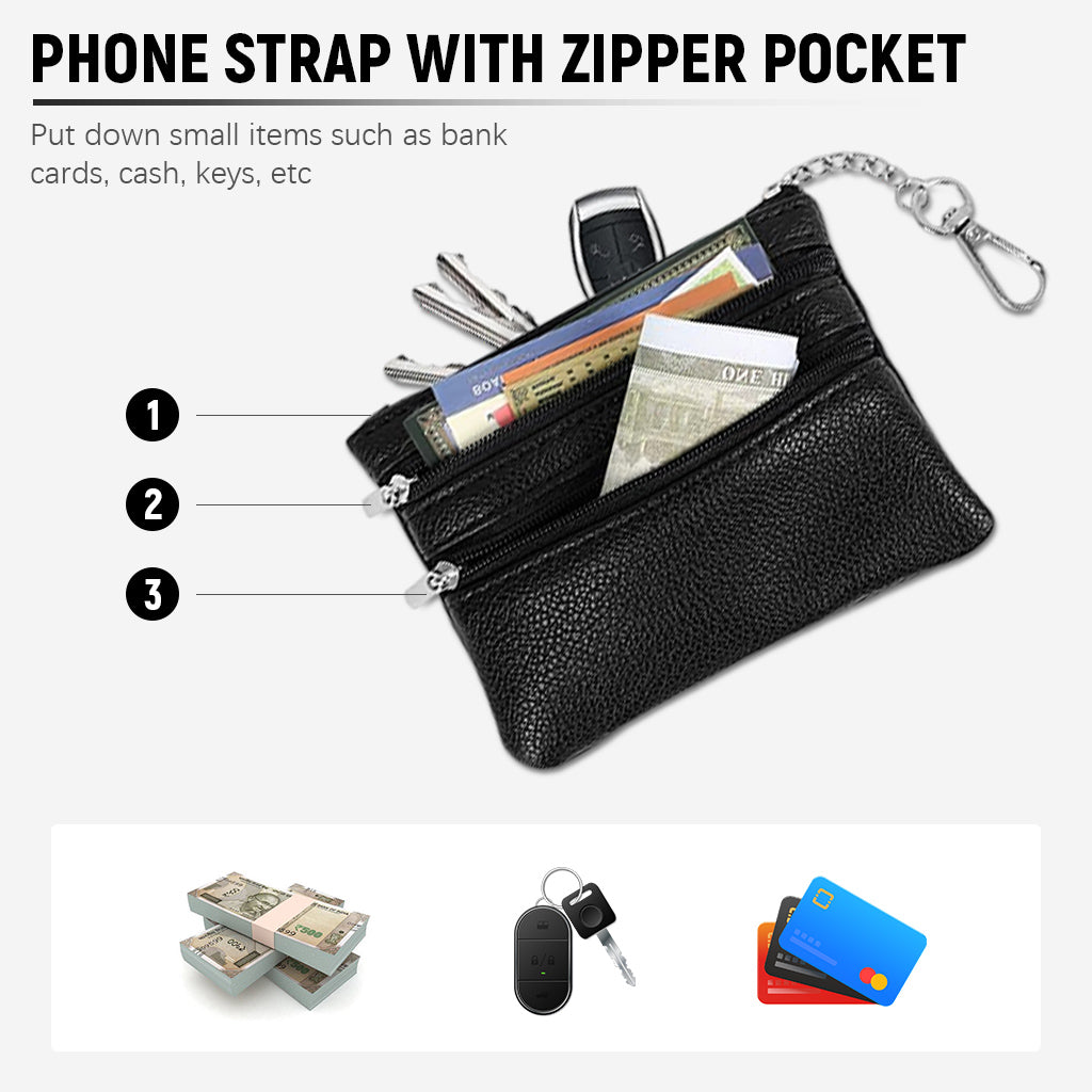 ZORBES® Phone Strap with Zippered Pouch, Clip and Go Strap for Phone with Wallet Crossbody, Fashion 2 in 1 Phone Sling Bag Multi Purpose Phone Sling Travel Cash Bag Beach Wear Accessory Bag