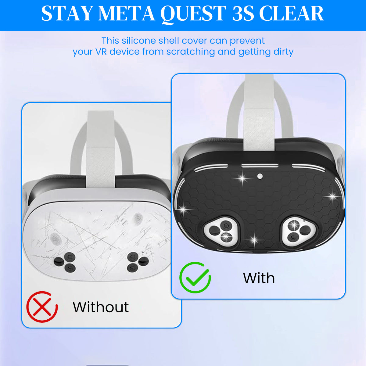 ZORBES® Skin Cover for Meta Quest 3S VR Headset Anti-Scratch Silicone Cover Anti-Slip Honeycomb Pattern Design Snug Fit Protective Cover VR Headset Accessories, Only Cover