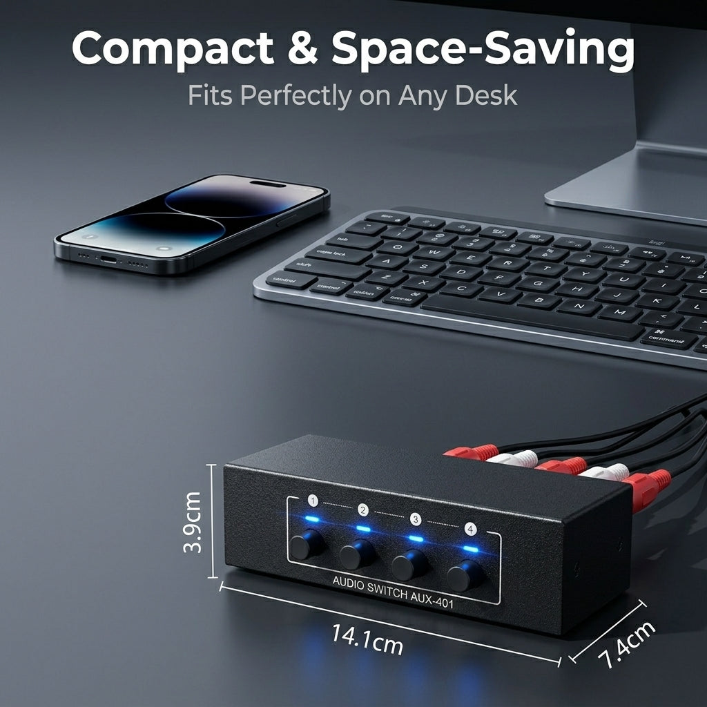 ZORBES® 4-Port Audio Switch Box 4-in-1 Out RCA 3.5mm Selector