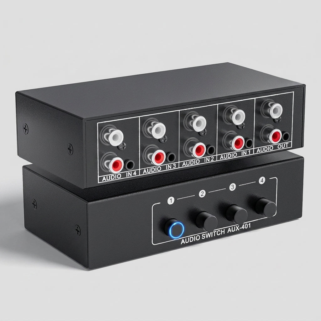 ZORBES® 4-Port Audio Switch Box 4-in-1 Out RCA 3.5mm Selector