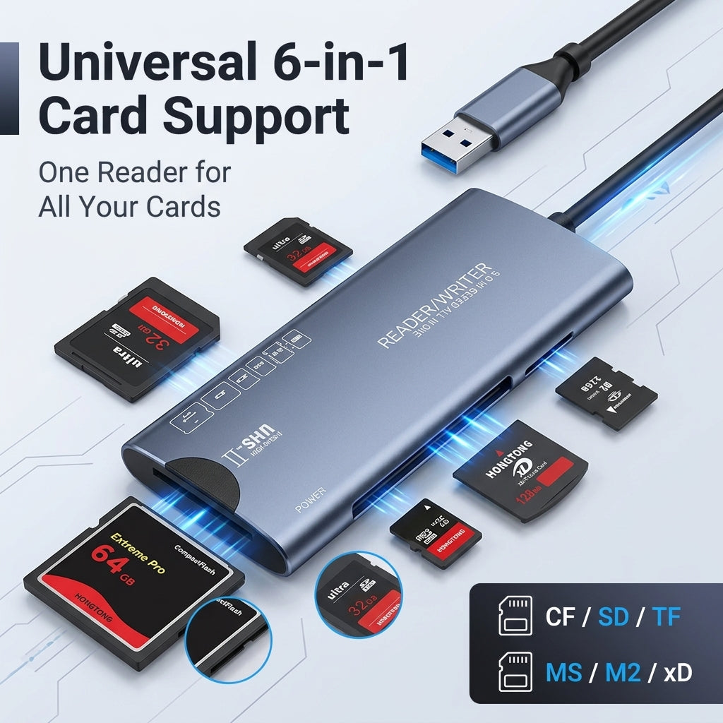 ZORBES® 6-in-1 SD Card Reader USB 3.0 & Lightning Adapter 5Gbps