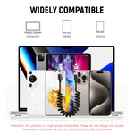 Verilux® 4 in1 Type C Cable with Spring, PD65W C Type Cable Fast Charging, 480Mbps Data Transfer USB to Type C Cable, Multi Adjustable Cable with Type C/USB A/Light-ning Port for iPhone 16/15, Black