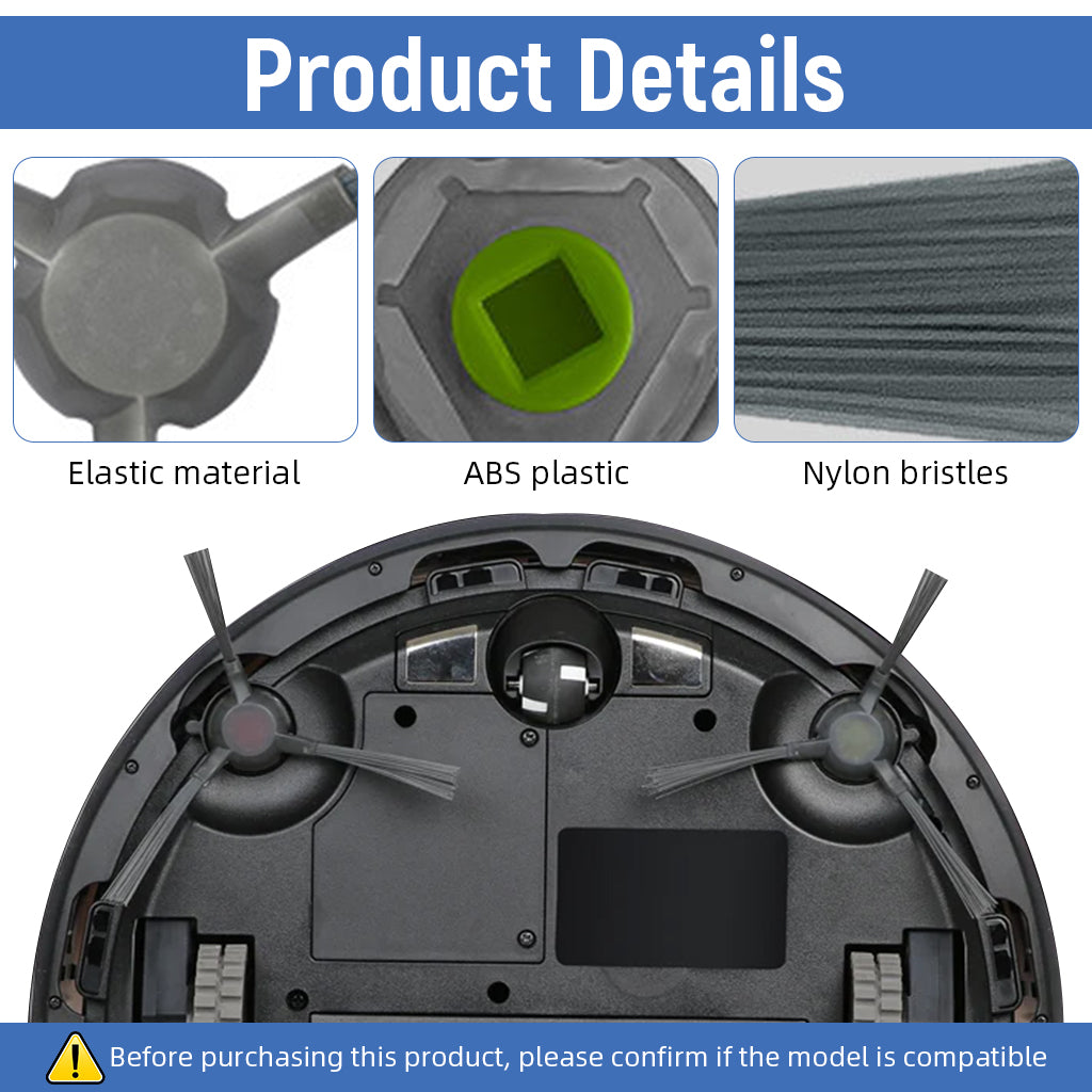 Verilux® 6pcs Replacement Side Brushes for Ecovacs Robot Vacuum U2 Pro Robust Nylon Bristle Side Brushes Spare Side Brushes