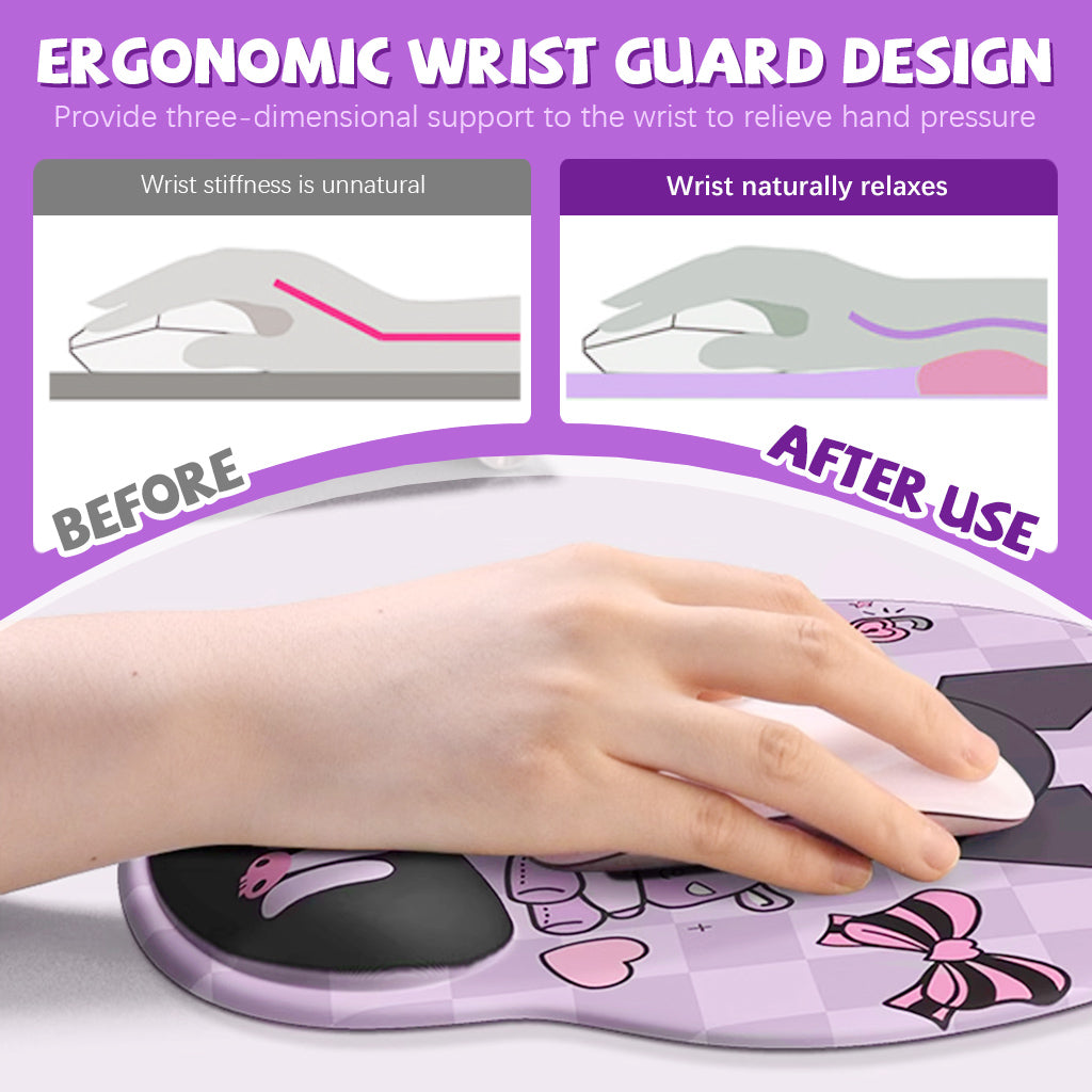 ZORBES® Mouse Pad, Ergonomic Mouse Pad with Comfortable Gel Wrist Rest Support and Lycra Cloth, Cute Cartoon Kuromi Print Office Non-Slip PU Base for Easy Typing Pain Relief, Durable&Washable, 22x24cm