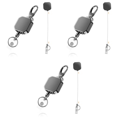 ZORBES® Retractable Id card Holder, Keychain Badge Holder, Zinc Alloy Metal Carabiner Keychain 26.7 inches Retractable Steel Wire Reel Design Utility Carabiner Keyring for Keys, Badge, Cards 3 PCS