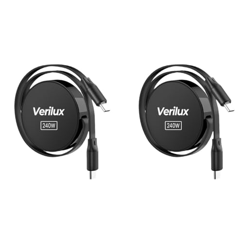 Verilux® USB C to Retractable Cable 3.3ft PD 240W Type Charging Data Lightweight Convenient Compatible with iPhone 15 Pro Plus Galaxy Z Flip5 S23 MacBook Pro Black 2PCS