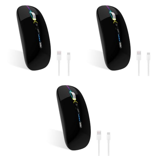 Verilux® Wireless Mouse Rechargeable Battery Level Visible Bluetooth 2.4G 3.0BT 5.0BT for Laptop 1600DPI Ergonomic Silent Compatible with iPad PC Mac Windows iOS Black 3 PCS