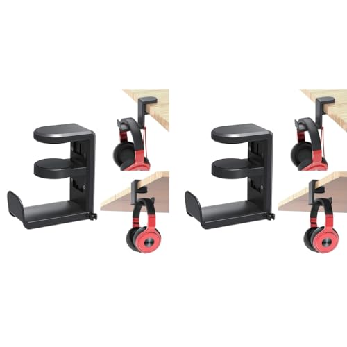 ZORBES® PC Gaming Headset Headphone Hook Holder Hanger Mount Stand with Adjustable Rotating Arm Clamp Under Desk Design Universal Built in Cable Clip Organizer 2 PCS
