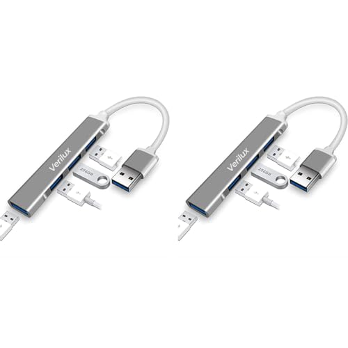 Verilux® USB Hub 3.0 for PC Multiport Adapter with 4 Ports High Speed for Laptop Aluminium Extender MacBook Pro Mini iMac 2PCS