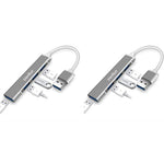 Verilux® USB Hub 3.0 for PC Multiport Adapter with 4 Ports High Speed for Laptop Aluminium Extender MacBook Pro Mini iMac 2PCS