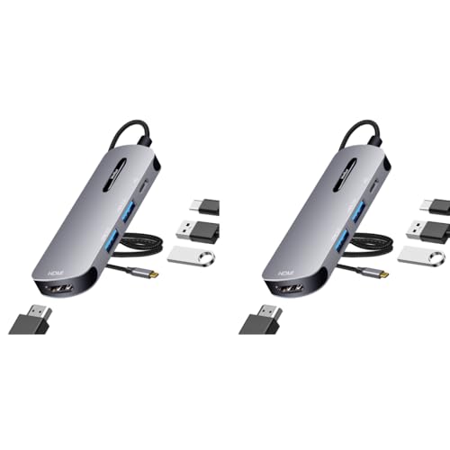 Verilux® USB C HUB 4 in 1 to HDMI Adapter with 4K 30Hz 2.0 3.0 Multiple Port Type for Laptop with PD 100W Data 20CM Long Cable MacBook Pro Air 2 PCS