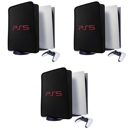 ZORBES® Dust Cover for Sony PS5 Console Protective Case Anti Scratch Waterproof for PlayStation 5 Game Sleeve Accessories Digital Edition Disc Edition Black 3 PCS
