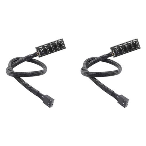 Verilux® PWM Fan Hub 15.7 Inch PC CPU Cooling 4PIN 3PIN Power Cable Splitter for 12V Desktop Computer Cooler Case Fans 1 to 5 Way Adapter Sleeved Black 2 PCS