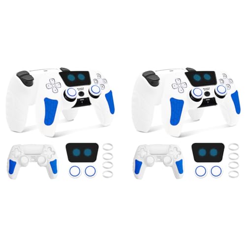 ZORBES® PS5 Controller Case Silicone Protective for Dual Sense with 2 Thumb Grip Caps Touchpad Sticker White Blue 2PCS