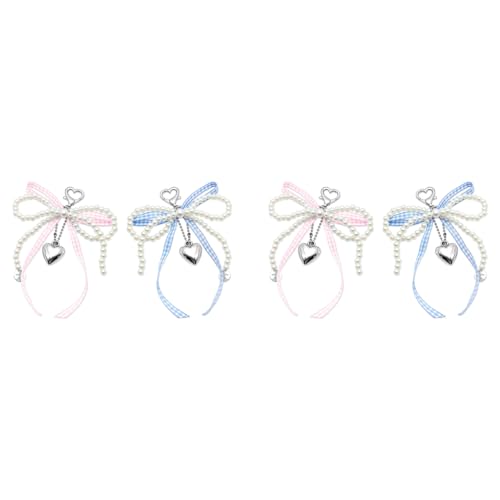 ZORBES® 4PCS Pearl Bow Charms Ribbon Bag Keychain Sweetly Stylish Beading Decorative Handbag Keyring Phone Sling Strap