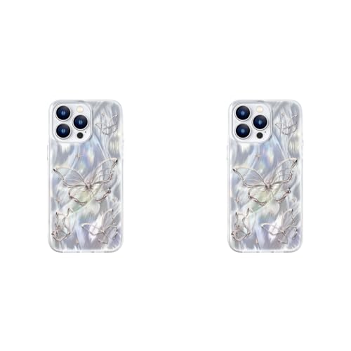 ZORBES® Case for iPhone 16 Pro Max Glittering Silver Butterfly Graphic Soft Slim Shockproof TPU Protection Back Cover for Women Girls 2PCS
