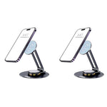 ZORBES® Magnetic Desk Phone Stand for iPhone 14 13 12 Series Aluminum Holder with 360 Rotation Base Adjustable Foldable Mobile Compatible with Pro Max Mini Mag Safe Case 2PCS