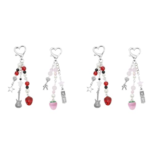 ZORBES® Aesthetic Y2K Cute Keychain Charms Keychain Accessories Beaded Acrylic Sweet Strawberry Charm for Keychain, Car Keys, Backpack, Handbag, Gift for Besties, Sisters 2 PCS