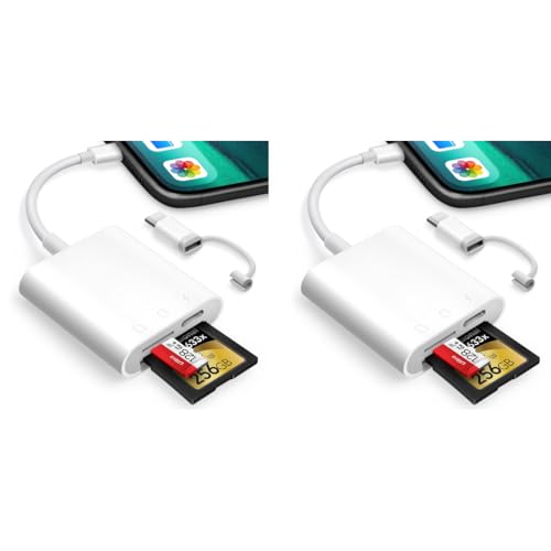 Verilux® SD Card Reader for iPhone iPad with USB C to C Connector 3 in 1 Dual Slot SD TF and USB Port Memory Readers Support Android Camera 2PCS