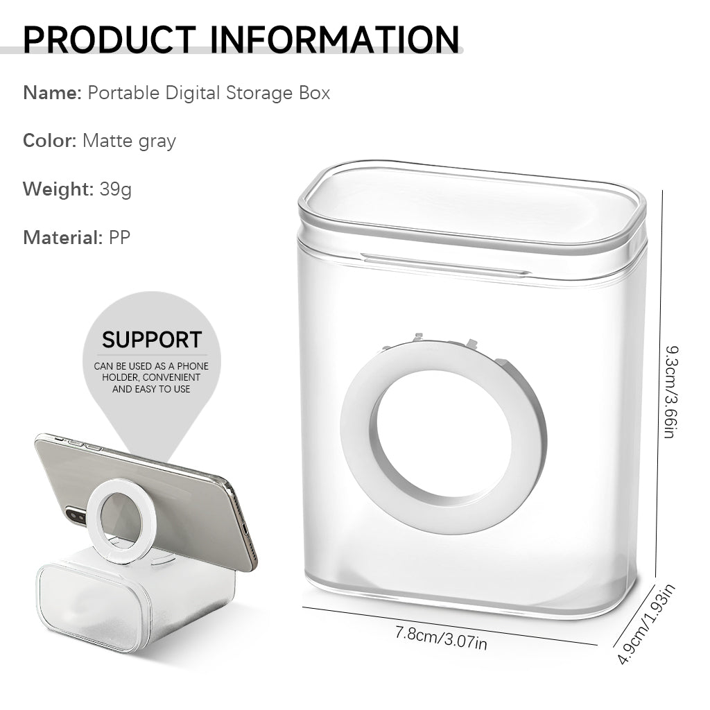 Verilux® Travel Cable Organizer Storage Box with Folding Phone Stand Multi Cable Storage Organizer for Charging Cable, USB Cable, Data Cable, Charger Adapter, Earbuds, 7.8x4.9x9.3cm