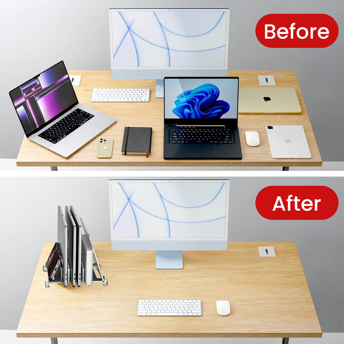 Verilux® Laptop Tablet Stand Multi Devices Desk Holder Organizer Stand Rugged Stainless Steel Desk Organizer Adjustable Spacing Design Utility Desk Stand for Laptop, Tablet, Phone, E-Reader