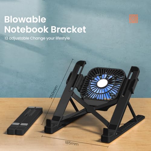 ZORBES® Laptop Stand 3 in 1 Laptop Riser with Cooling Fan & Phone Holder Adjustable Height and Angle Design 11-17'' Stand Anti-Slip Riser Folding,Black