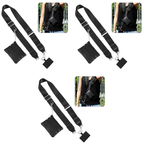 ZORBES® Fashion Phone Strap with Small PU Cash Bag Removable Shoulder Strap Insert Sheet Anti-lost Universal Adjustable Polyester for Travel Daily 3 PCS