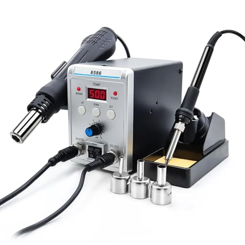 ZORBES® 2 in 1 Hot Wind Gun Solder Iron SMD Rework Soldering StationKit 700W/220V Tabletop Hot Wind Gun Tin Solder Iron Working Station Adjustable Soldering Station with LCD Digital Display