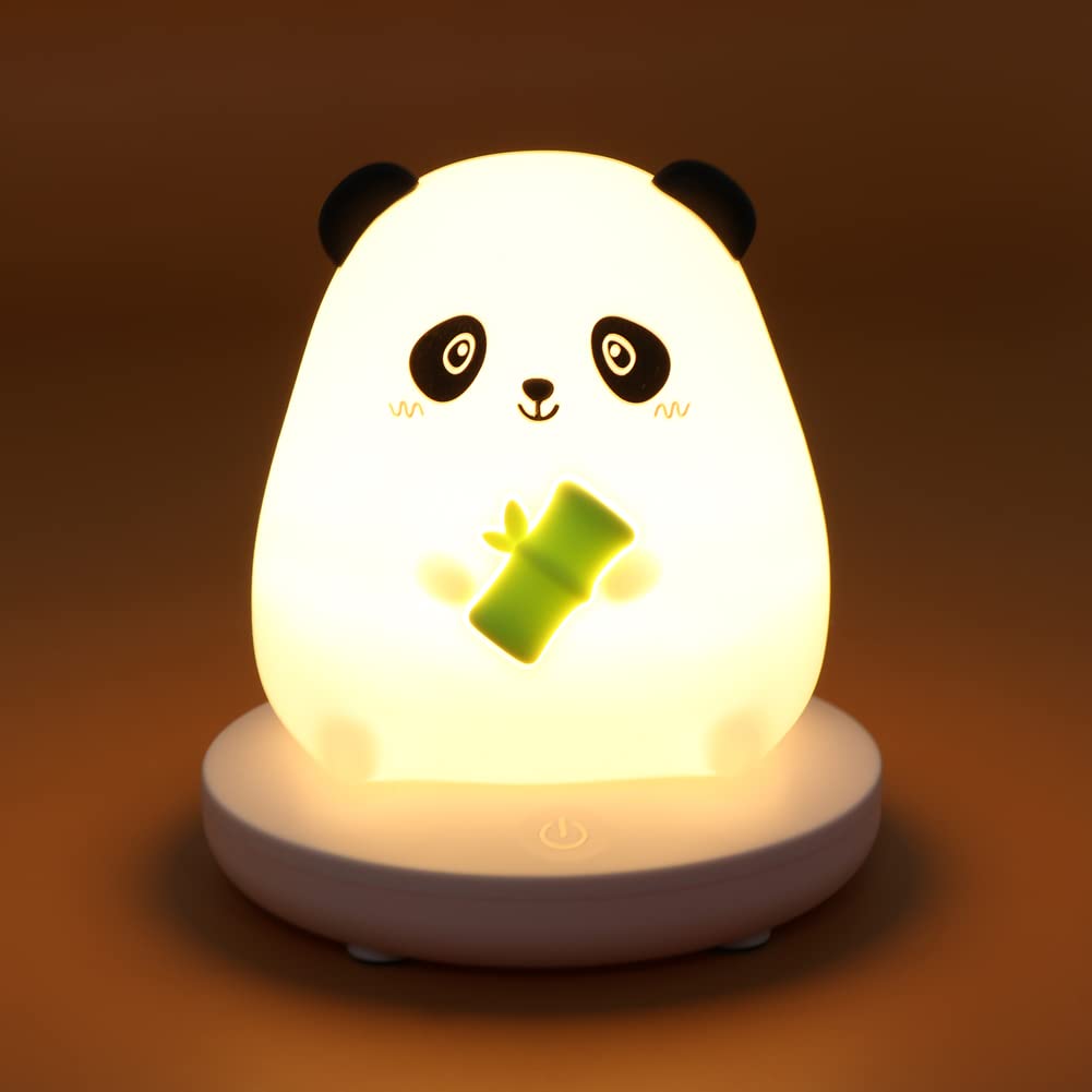 Verilux Panda Night Light for Kids with 3 Brightness Warm LED | Soft Silicone USB Lamp