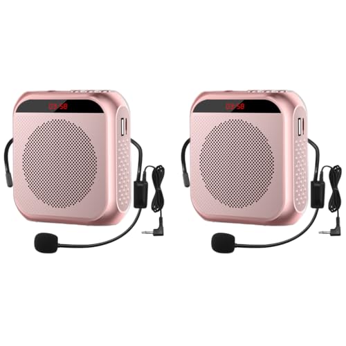 ZORBES® Portable Mini Voice Amplifier 10W 2200mAh Rechargeable PA System Speaker for Teachers Singing Coaches Training Presentation Tour Guide Pink 2 PCS
