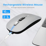 Verilux® Wireless Mouse Rechargeable Battery Level Visible 3 Modes 2.4G 3.0BT 5.0BT Bluetooth for Laptop 1600DPI Ergonomic Silent Mac PC iPad Grey 3PCS