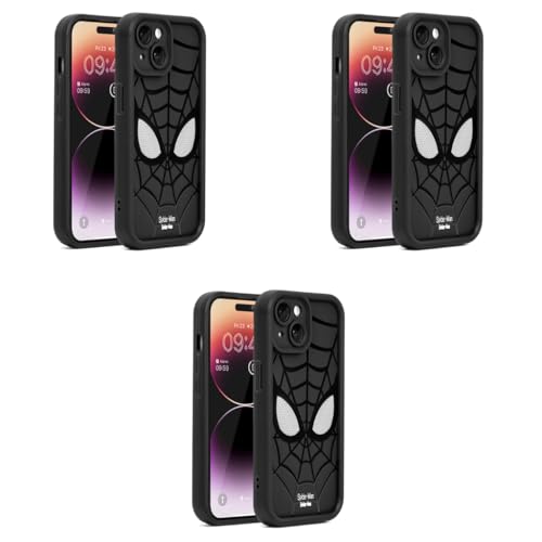 ZORBES® Compatible with Phone 15 Case Cartoon Soft Silicone Anti-Scratch Bumper with Enhanced Camera Lens Stylish for iPhone 15 3 PCS Black