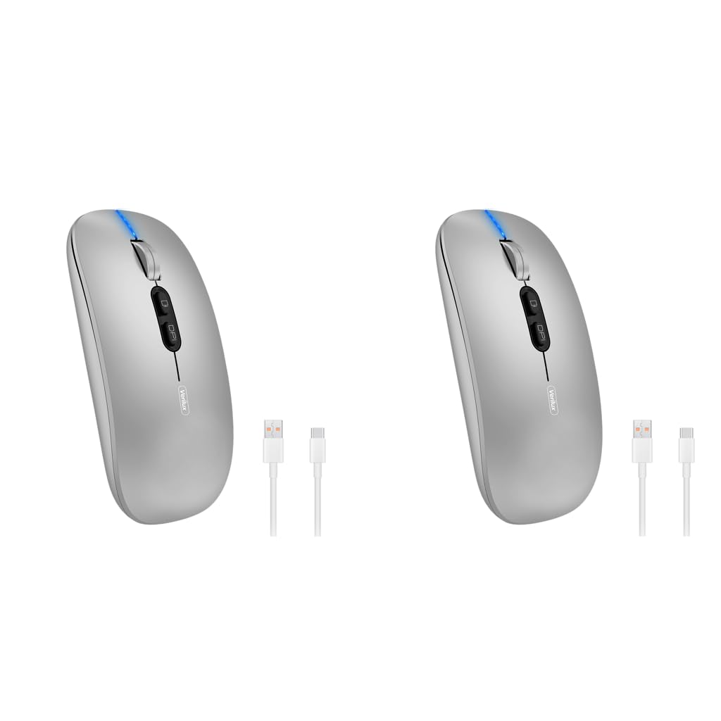 Verilux Wireless Mouse for Laptop with Rechargeable Battery and 3 Connection Modes | Silver 2PCS