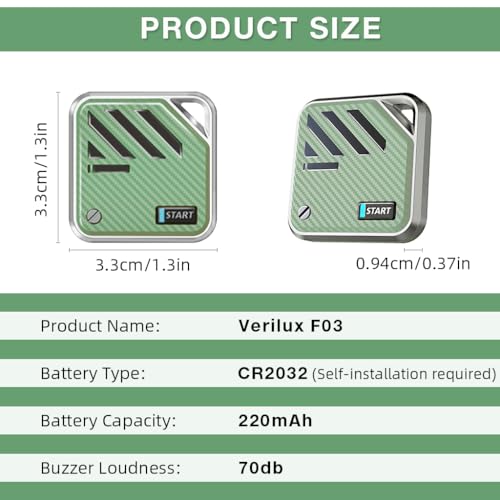 Verilux® Air for iOS Item Finder with Loop Hole Smart Bluetooth Tracker Compatible with Find My App Key GPS Tracking Device for Kids Safety Magnetic Green 3PCS
