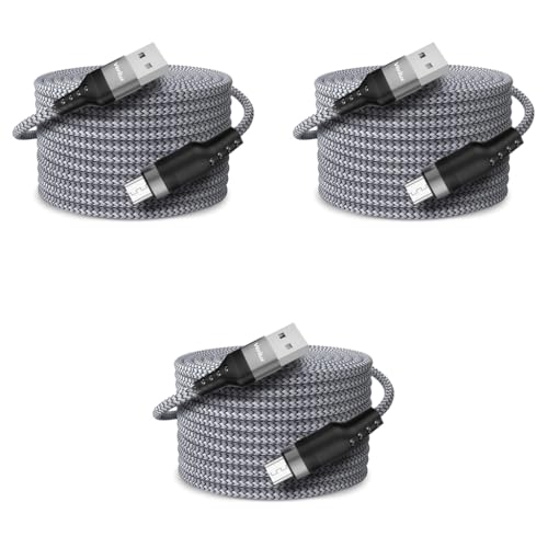 Verilux® 10Ft 3M Micro USB Cable 5V 2A Fast Charging 480Mbps Data Sync Nylon Braided for Phone Tablet Port Enabled Mobile 3PCS