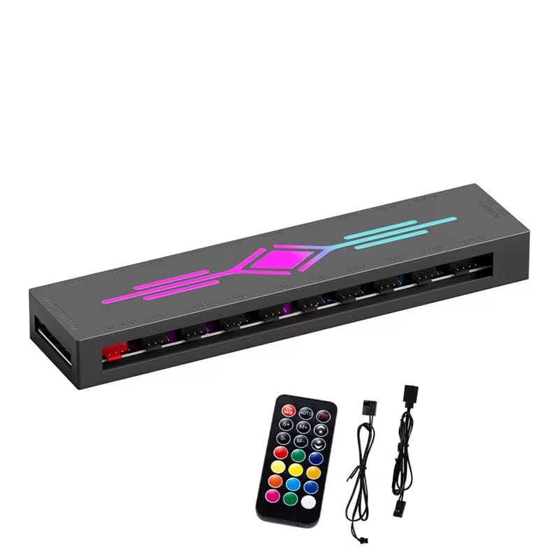 ZORBES® PWM Fan Hubs Fan Splitter for 5V ARGB PC 1 to 10 Ports with Remotes Control and 5v3pin Cable USB Cable