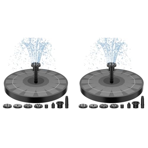 Verilux® Solar Fountain Pump Outdoor Water with 6 Nozzles Max 3.3ft Column for Garden Bird Bath Pond Pool 2PCS