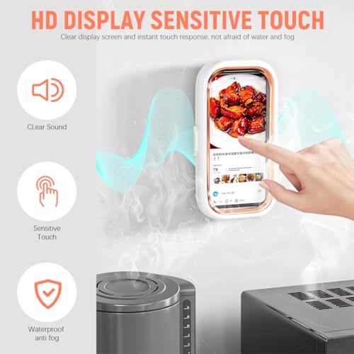 ZORBES® Bathroom Phone Holder for 6.8'' Phone Waterproof Anti-Fog Wall Phone Holder with Ultra Slim TPU Touch Screen 360 ° Rotatable Phone Holder Case No Drill Wall Phone Holder