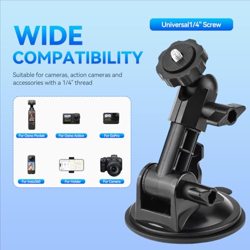 ZORBES® Pocket 3 Suction Cup Mount Fliexible View Angle 1/4'' Screw Strong Suction Cup Mount for Insta360 X3 X4 X2 Go 3S for GoPro Max Mini Hero13 12 11 10 9 8 7 6 Pocket3 2 Action 5 Pro 4 Accessories