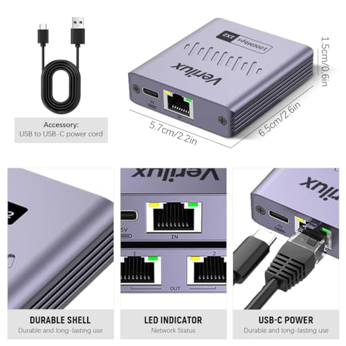 Verilux® 1000Mbps RJ45 Gigabit Ethernet Splitter 1 to 2 Adapter Network Extender Connector Cable for PC TV Box 2 PCS