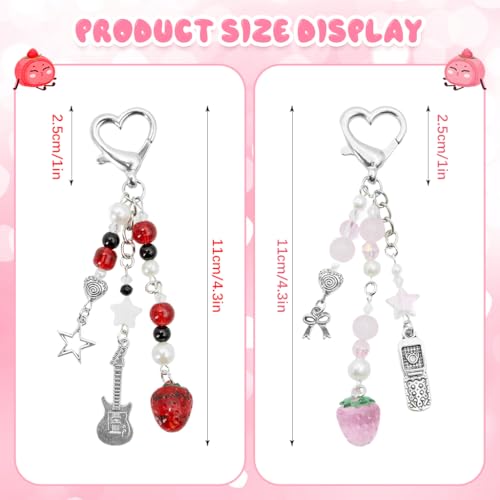 ZORBES® Cute Keychain Charms Aesthetic Y2K Keychain Accessories Beaded Acrylic Sweet Strawberry Charm