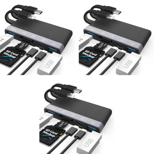 Verilux® 6 in 1 USB Hub Card Reader for iPhone USB 3.0 High Speed Dual Connector with PD Charging Universal for Phone Tablet Flash Drive Memory Stick TF SD Cards 3 PCS