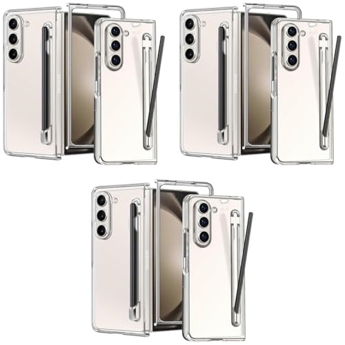 ZORBES® Phone Case for Samsung Galaxy Z Fold 5 Fashion Bi-fold One-Piece PC with HD Transparent 6.3-inch Front Display Cover Integrated S Pen Holder 3PCS