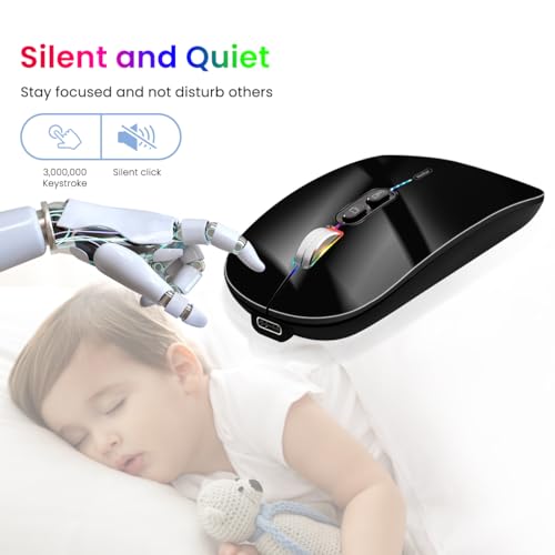 Verilux® Wireless Mouse Rechargeable Battery Level Visible Bluetooth 2.4G 3.0BT 5.0BT for Laptop 1600DPI Ergonomic Silent Compatible with iPad PC Mac Windows iOS Black 3 PCS