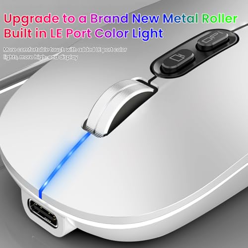 Verilux® Wireless Mouse Rechargeable Battery Level Visible 3 Modes 2.4G 3.0BT 5.0BT Bluetooth for Laptop 1600DPI Ergonomic Silent Mac PC iPad Sliver 2PCS