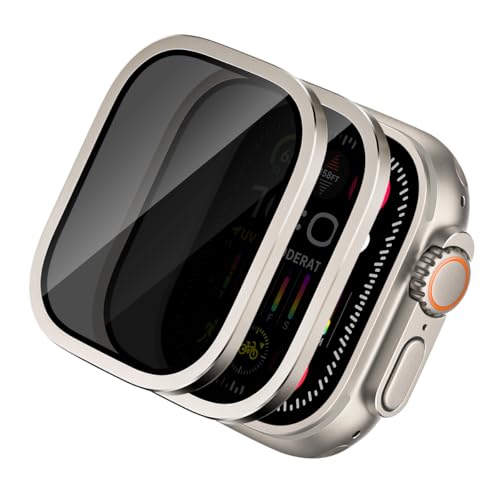 ZORBES® 2 Pack for Apple Watch Ultra 2 / Ultra 1 Screen Protector 49mm, 25 Degree Privacy 9H Tempered Glass Titanium Alloy Frame Touch Sensitive Waterproof HD Glass Film for iWatch Ultra 49mm