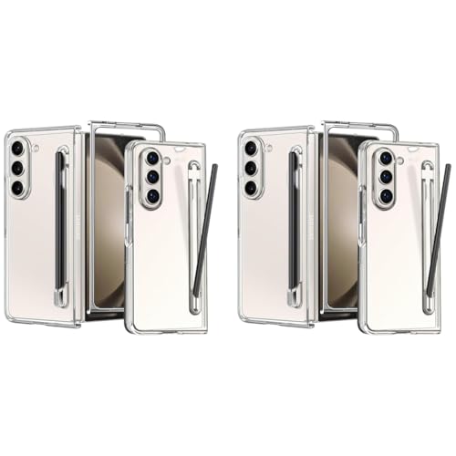 ZORBES® Phone Case for Samsung Galaxy Z Fold 5 Fashion Bi-fold One-Piece PC with HD Transparent 6.3-inch Front Display Cover Integrated S Pen Holder 2PCS