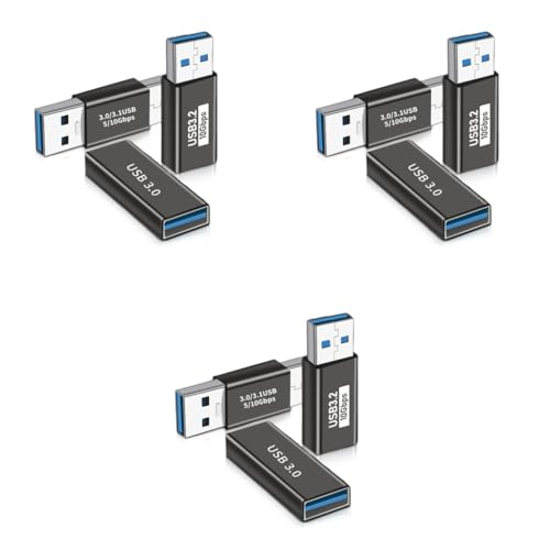 Verilux® USB 3.0 Adapter Kit 3Kinds 5Gbps Data Transfer Female to Male Male to Female Metals Connector for Laptops Hubs Games Console Black 3 PCS