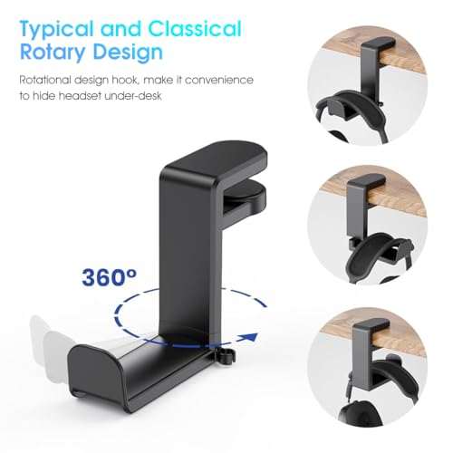 ZORBES® PC Gaming Headset Headphone Hook Holder Hanger Mount Stand with Adjustable Rotating Arm Clamp Under Desk Design Universal Built in Cable Clip Organizer 2 PCS